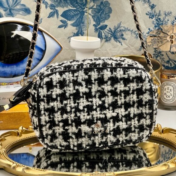 🆕 TOCCA 🧿 NWOT Tweed Camera Bag with Chain Strap - Black & White - - Picture 3 of 16